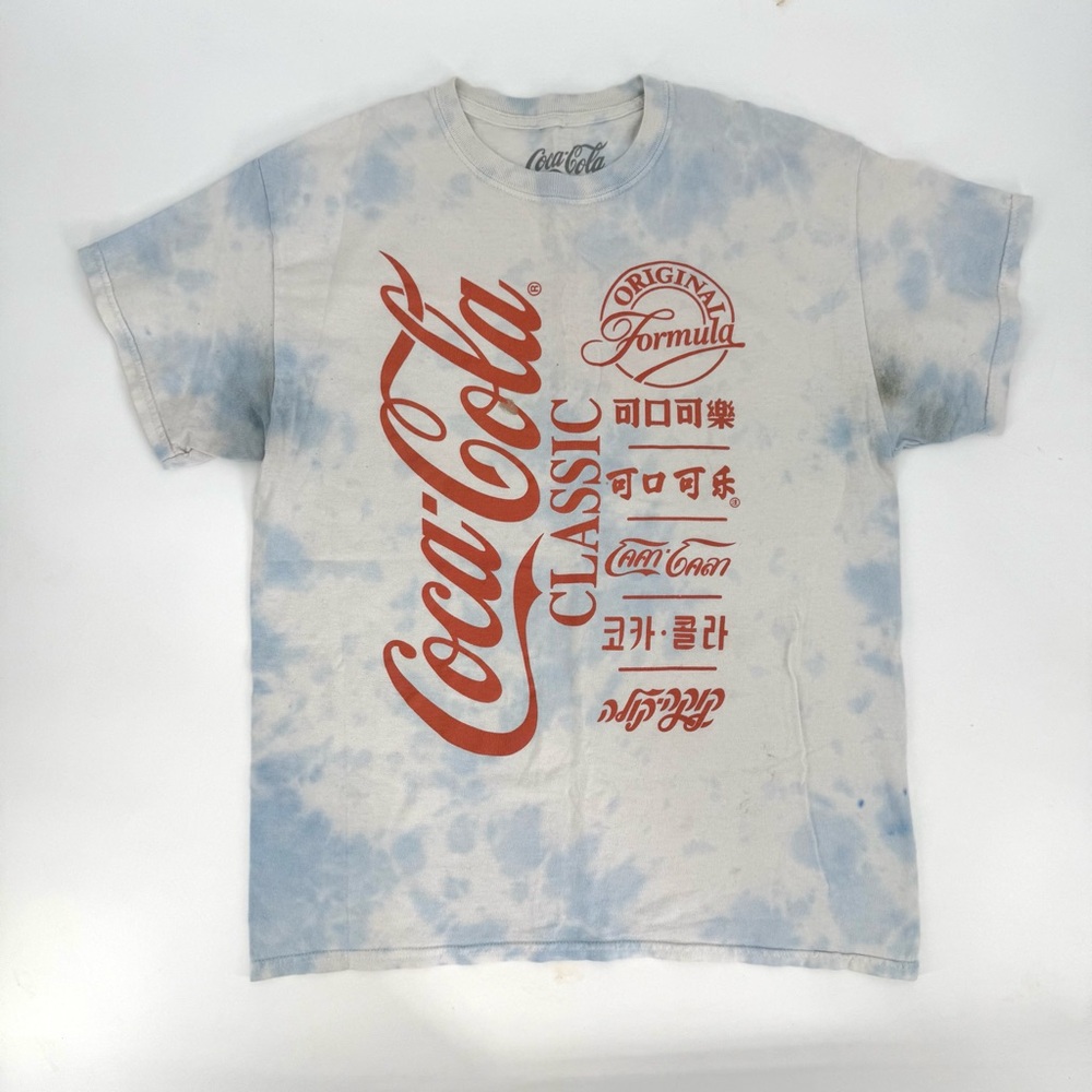 Licensed Coca-Cola Classic Coke Tie Dye Light Blue Red Streetwear Graphic Tee